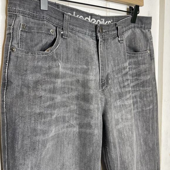 Akademiks Jeans Gray Baggy Wide Leg Skater Hip Hop Rap Streetwear Pants Size 18 - Picture 6 of 11